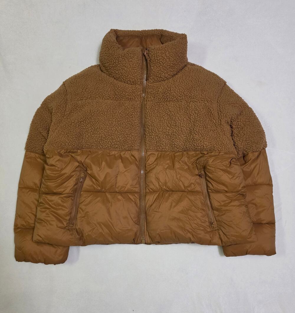 Old Navy Women's L Sherpa Puffer Jacket Brown Two-Tone Teddy Fleece Insulated